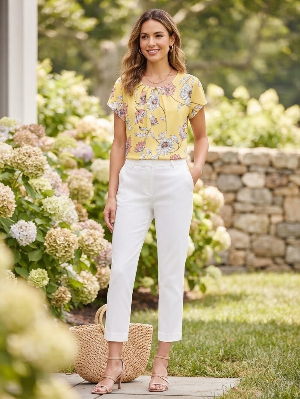 Liz Claiborne Yellow Floral Short-Sleeve Top